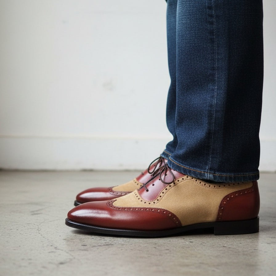 Men's Brown and Tan Wingtip Two-Tone Leather Spectator Oxfords — Bedale — Bedale