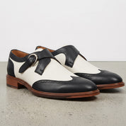 Men's White and Black Wingtip Leather Monk Strap Shoes — Clavering — Clavering