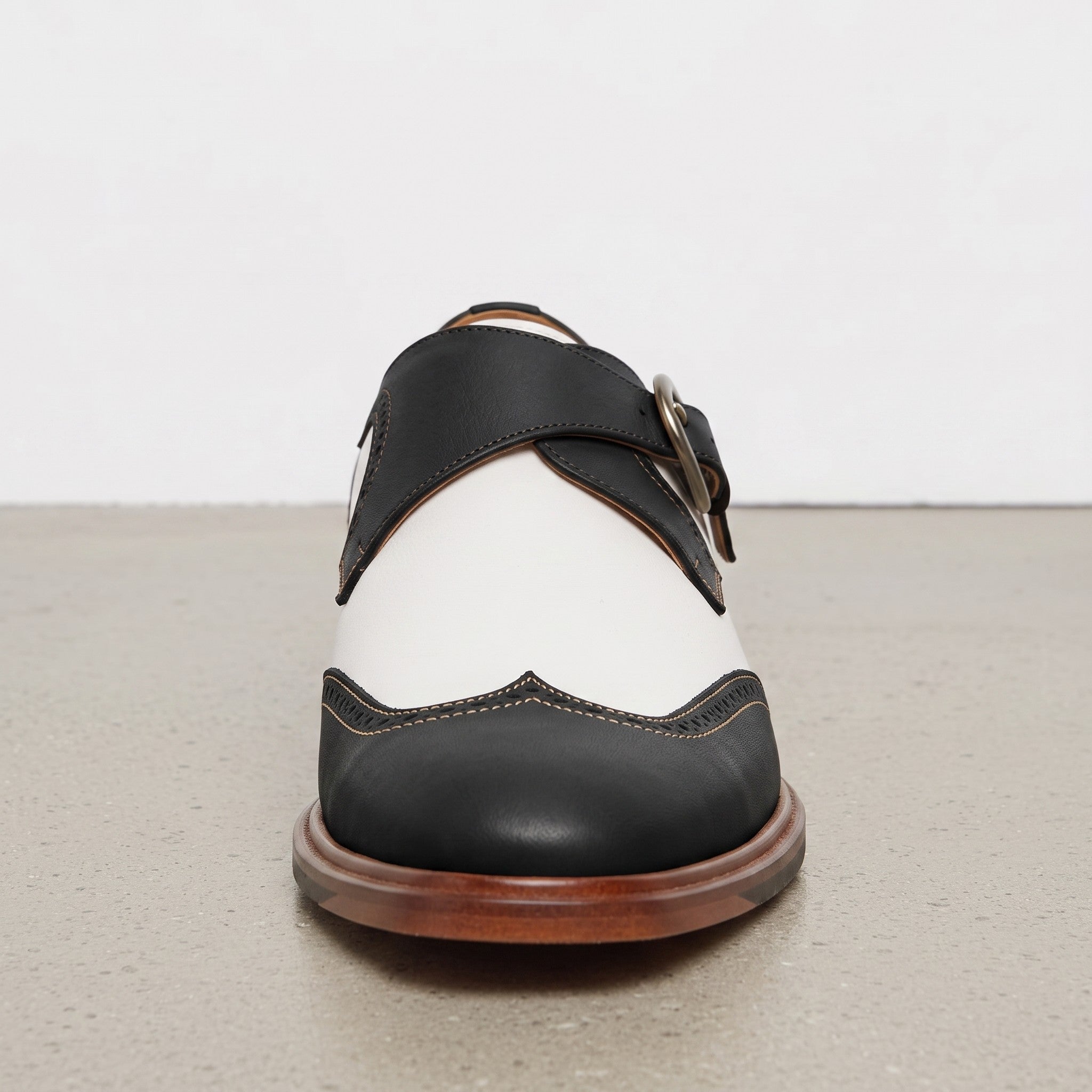 Men's White and Black Wingtip Leather Monk Strap Shoes — Clavering — Clavering
