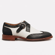 Men's White and Black Wingtip Leather Monk Strap Shoes — Clavering — Clavering