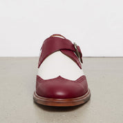 Men's White and Burgundy Wingtip Leather Monk Strap Shoes — Clavering