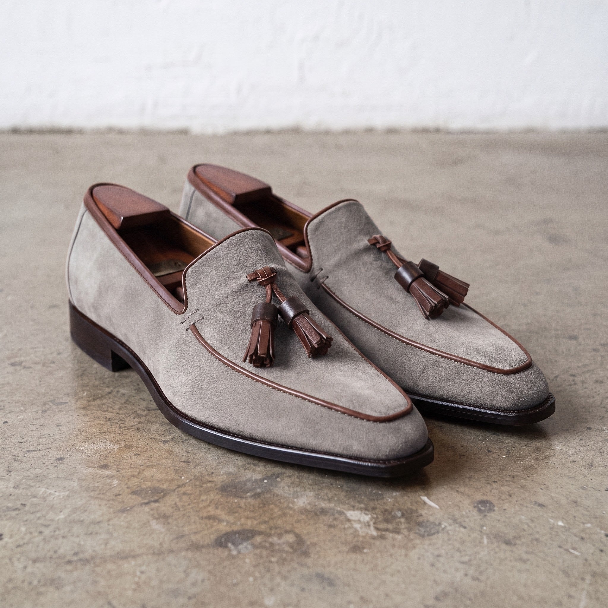 Men's Light Gray Suede Tassel Loafers — Bilsdale — Bilsdale