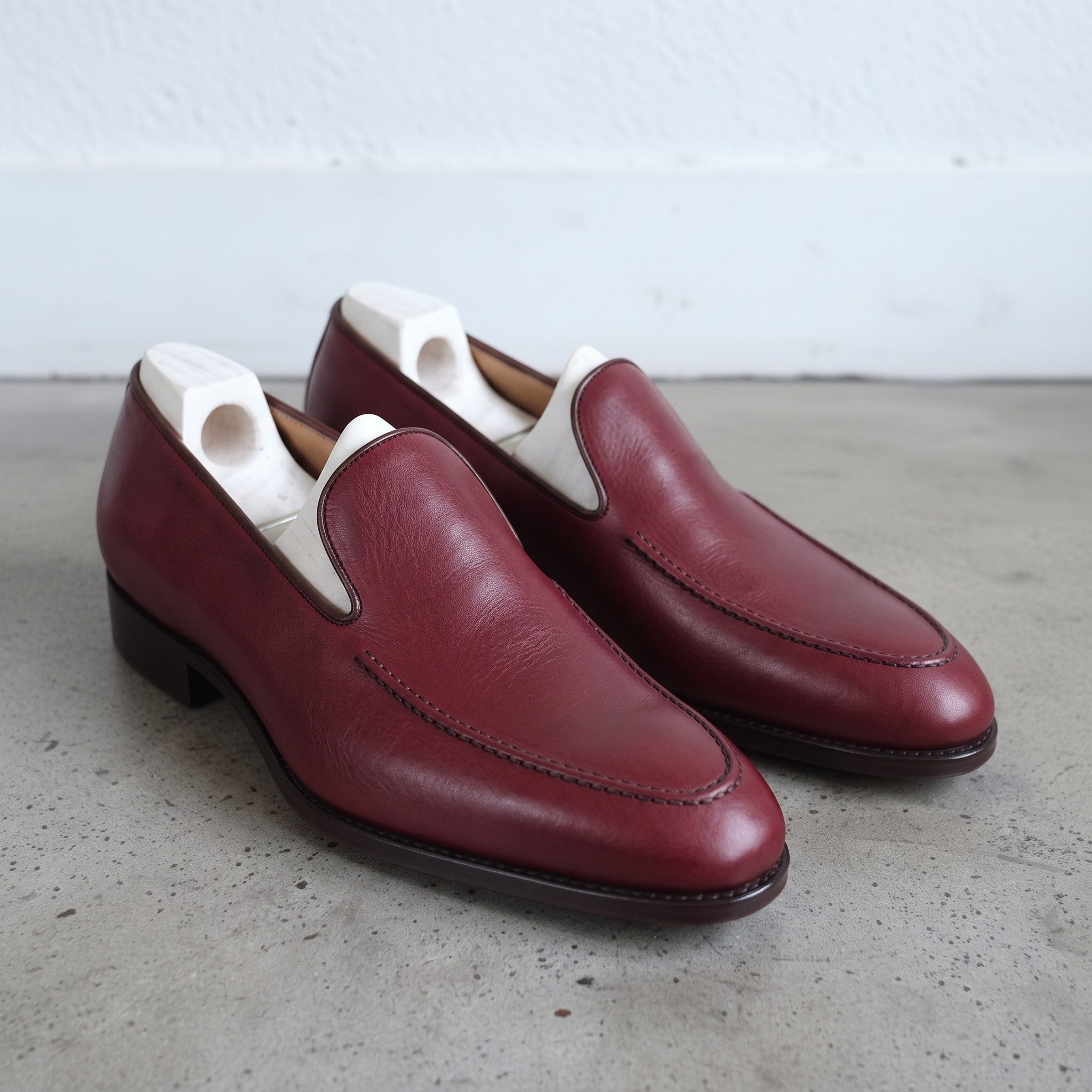 Men's Burgundy Apron-Toe Leather Loafers — Willoughby — Willoughby