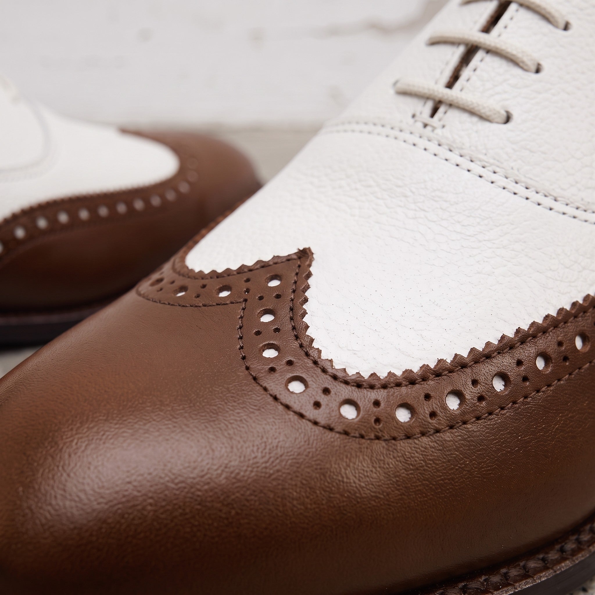 Men's Brown and White Wingtip Leather Oxfords — Bayford