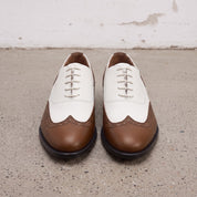Men's Brown and White Wingtip Leather Oxfords — Bayford
