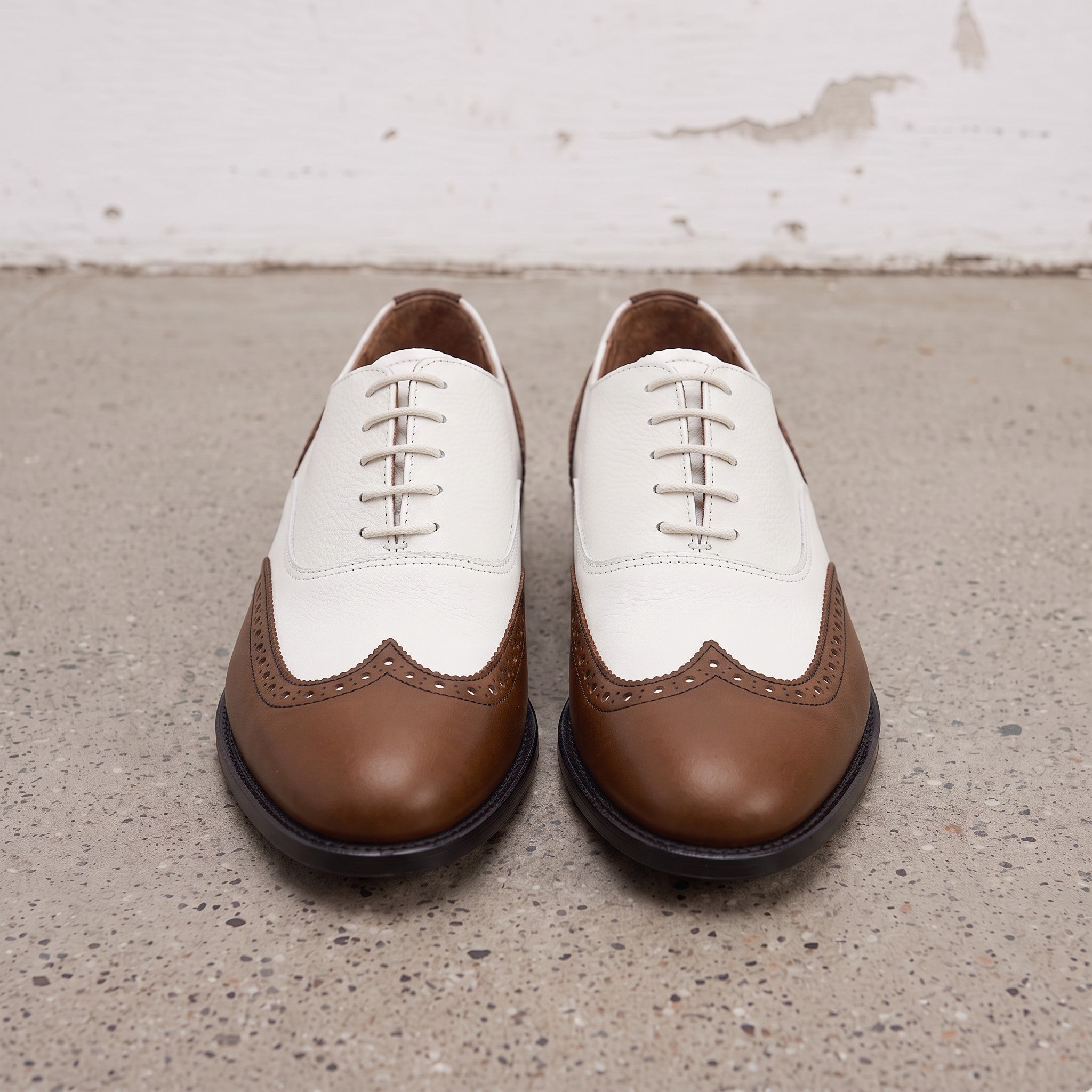 Men's Brown and White Wingtip Leather Oxfords — Bayford