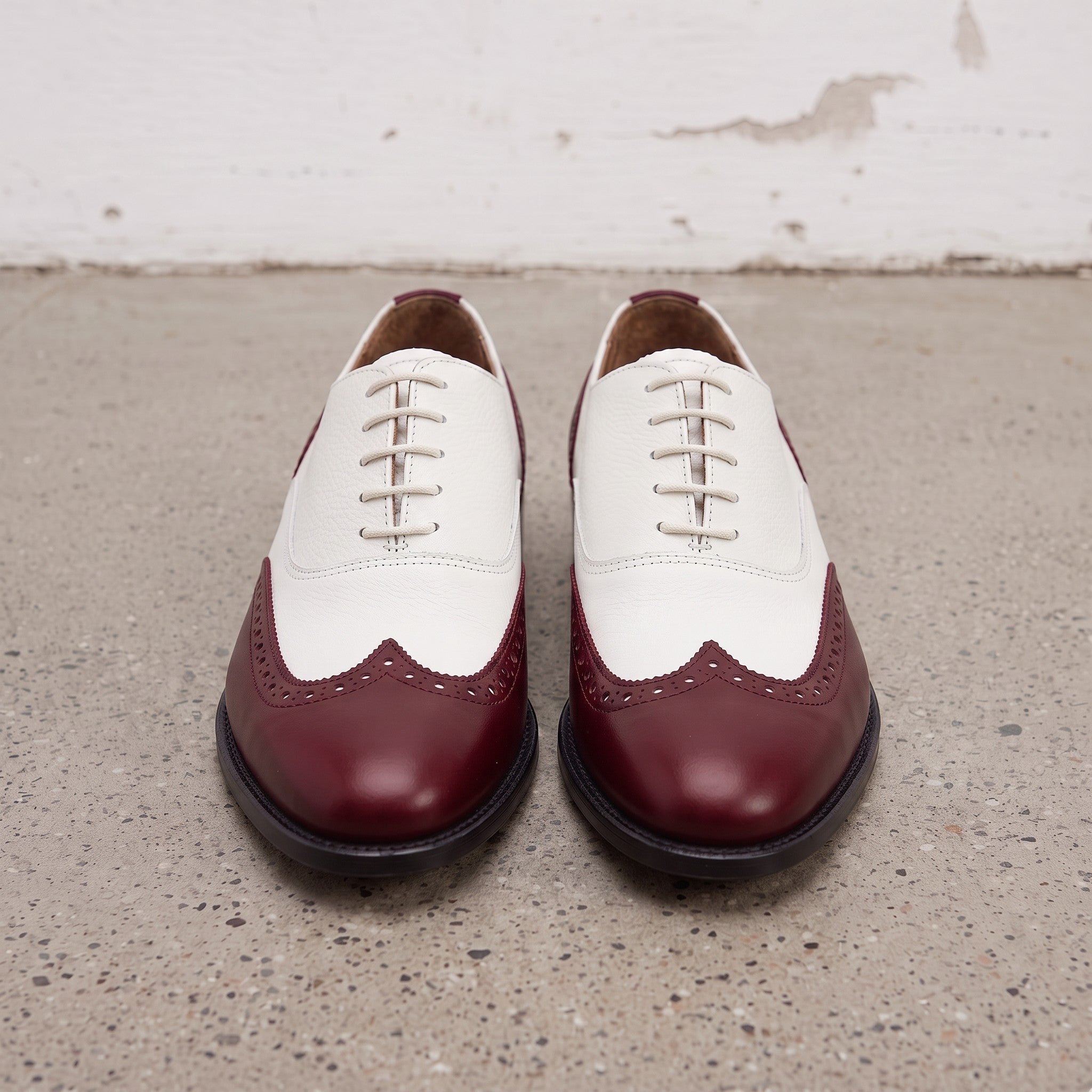 Men's Burgundy and White Wingtip Leather Oxfords — Bayford — Bayford