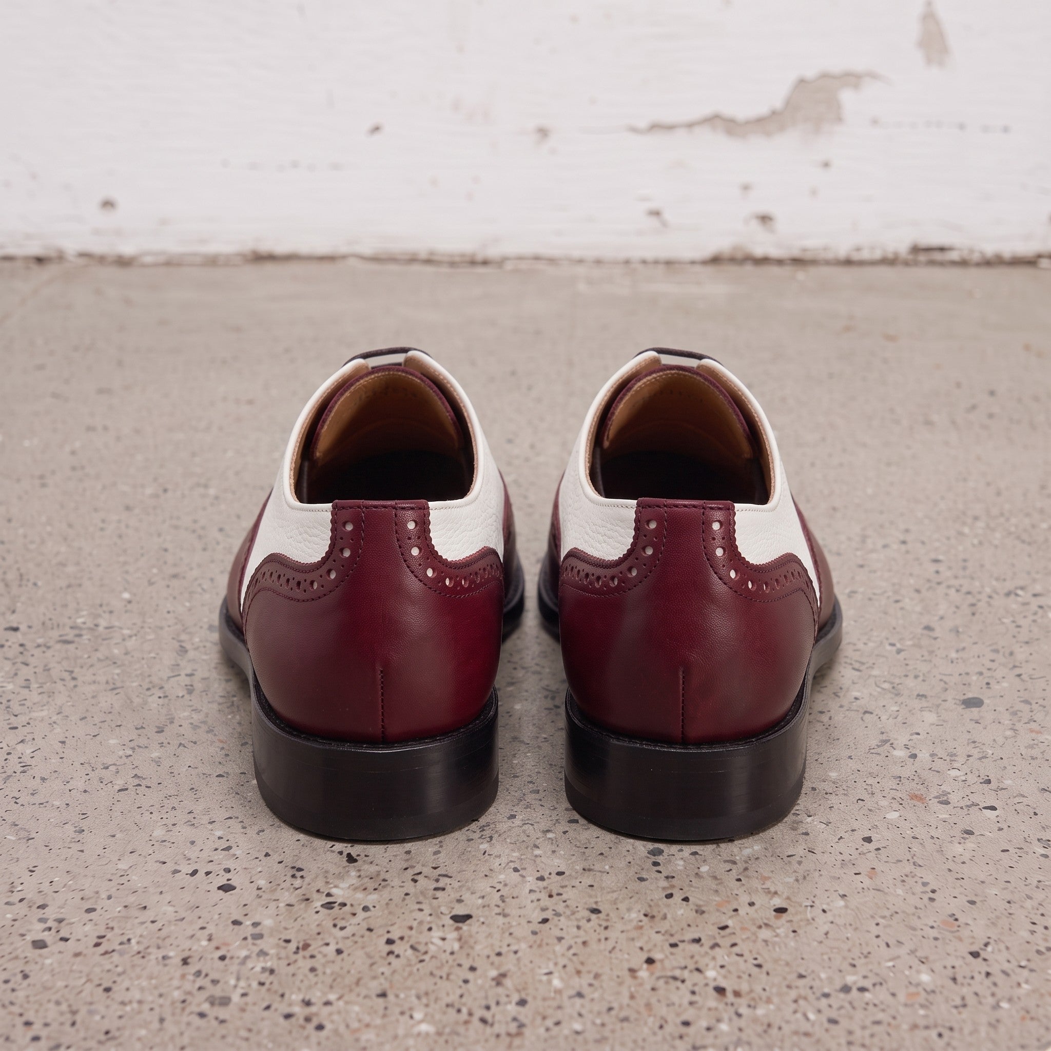 Men's Burgundy and White Wingtip Leather Oxfords — Bayford — Bayford