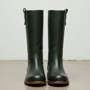 Women's Dark Green Round-Toe Leather Knee-High Western Boots — Bolden