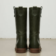 Women's Dark Green Round-Toe Leather Knee-High Western Boots — Bolden