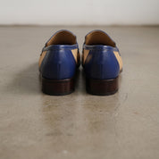 Men's Tan and Dark Blue Apron-Toe Leather Penny Loafers — Stapleton