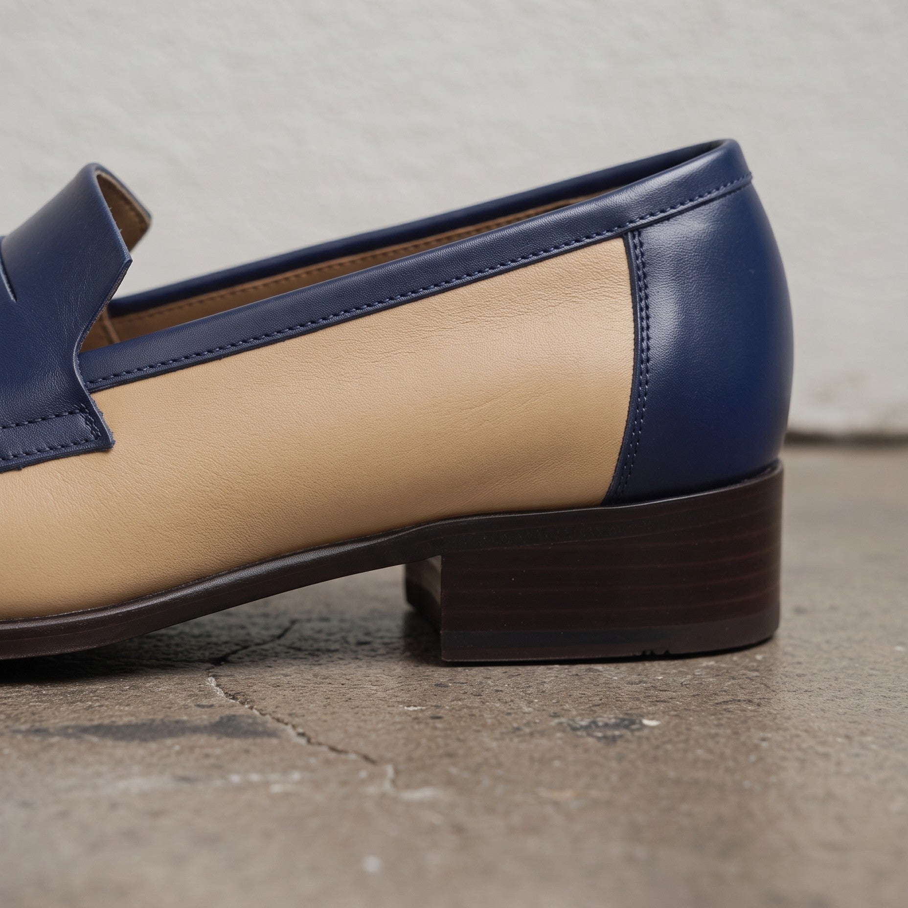 Men's Tan and Dark Blue Apron-Toe Leather Penny Loafers — Stapleton
