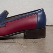 Men's Burgundy and Dark Blue Apron-Toe Leather Penny Loafers — Stapleton