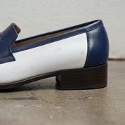 Men's White and Dark Blue Apron-Toe Leather Penny Loafers — Stapleton — Stapleton