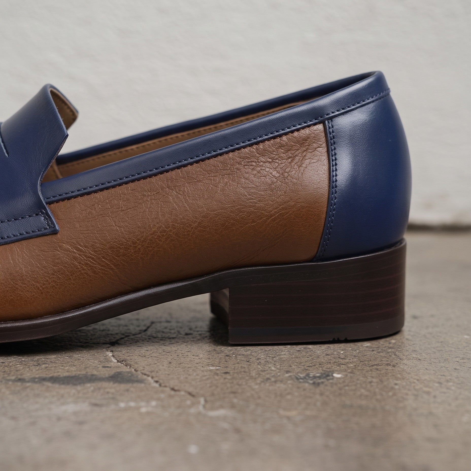 Men's Brown and Dark Blue Apron-Toe Leather Penny Loafers — Stapleton