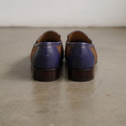 Men's Brown and Dark Blue Apron-Toe Leather Penny Loafers — Stapleton