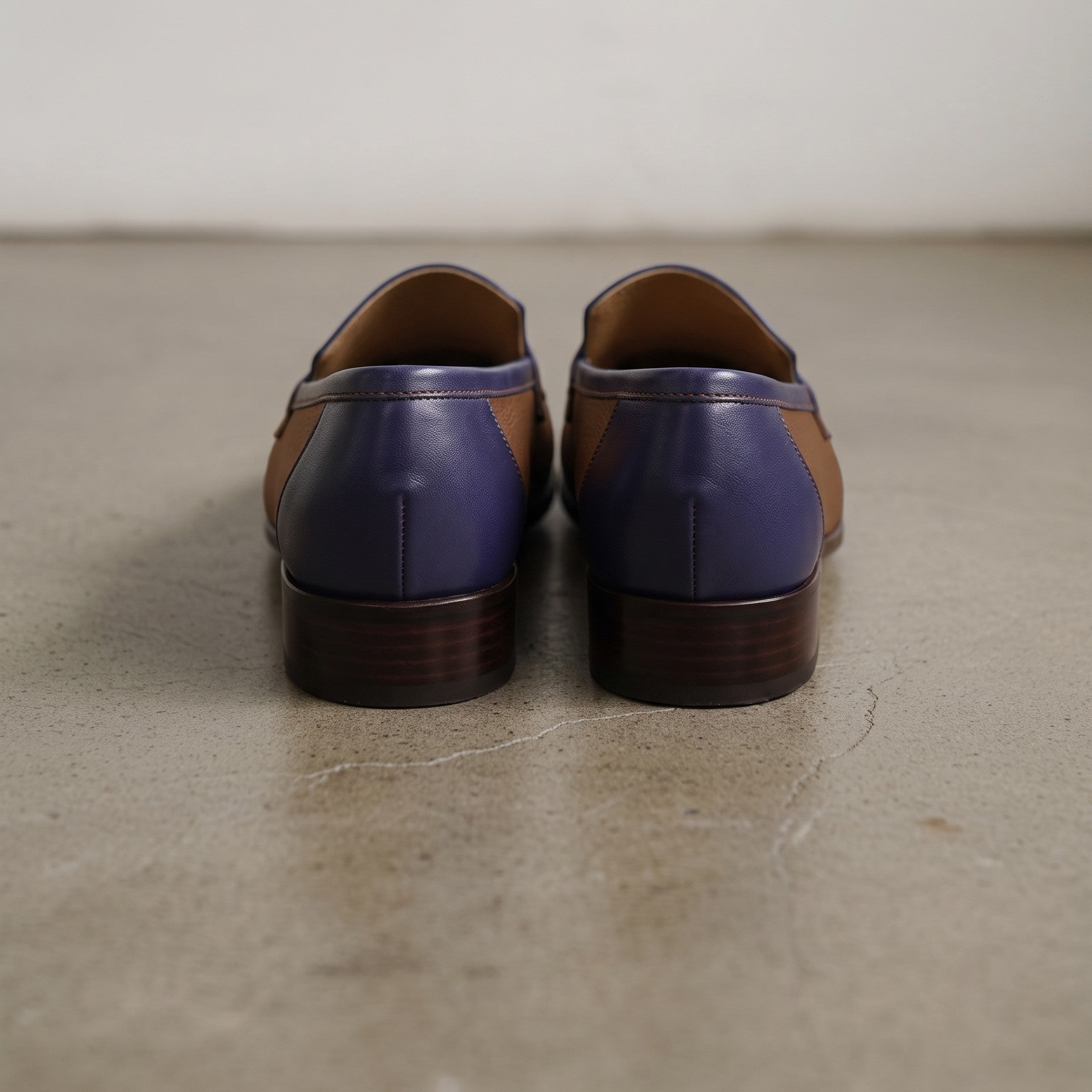 Men's Brown and Dark Blue Apron-Toe Leather Penny Loafers — Stapleton