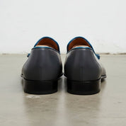 Men's Dark Grey and Blue Plain-Toe Leather Tassel Loafers — Wotton