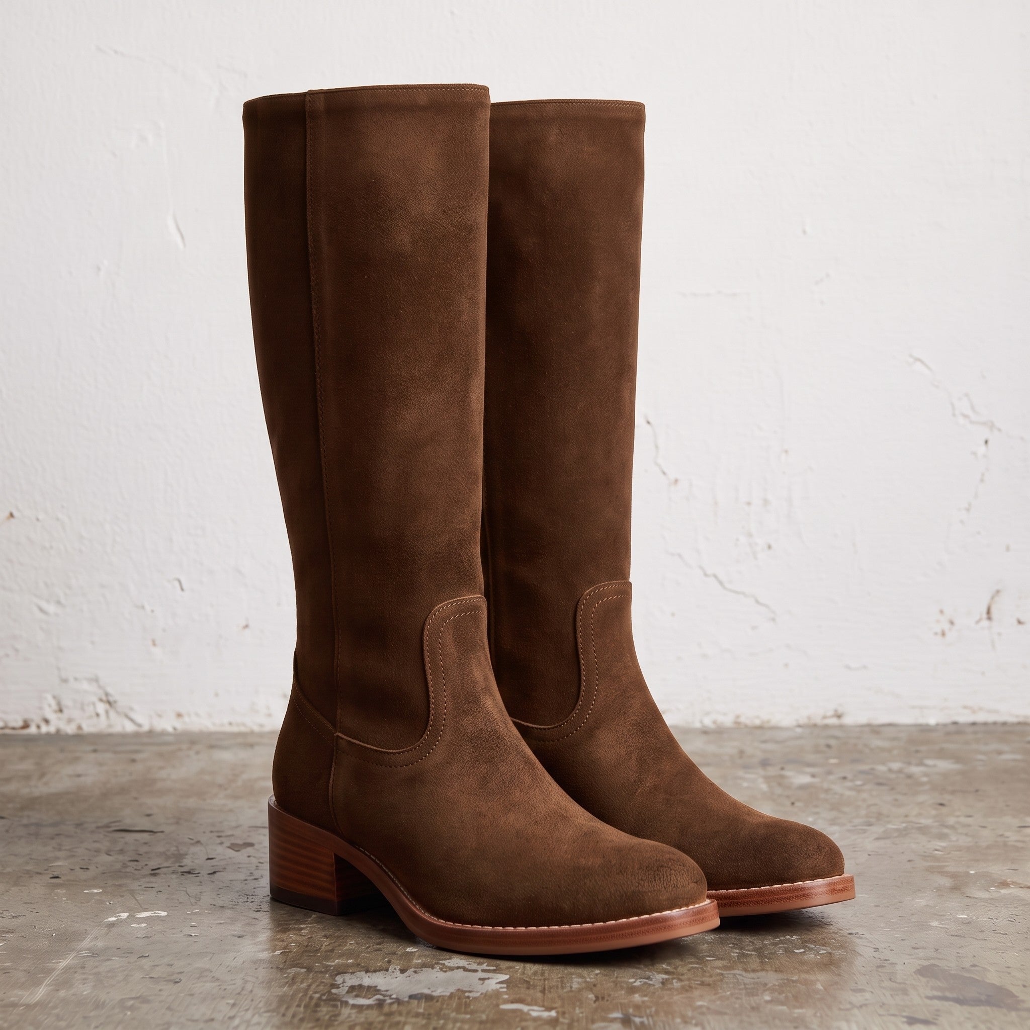 Women's Brown Plain-Toe Suede Knee-High Riding Boots — Brixham