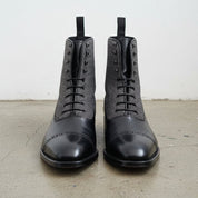 Men's Black Leather and Grey Herringbone Fabric Cap-Toe Lace-Up Balmoral Boots — Berkhamsted