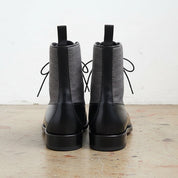 Men's Black Leather and Grey Herringbone Fabric Cap-Toe Lace-Up Balmoral Boots — Berkhamsted