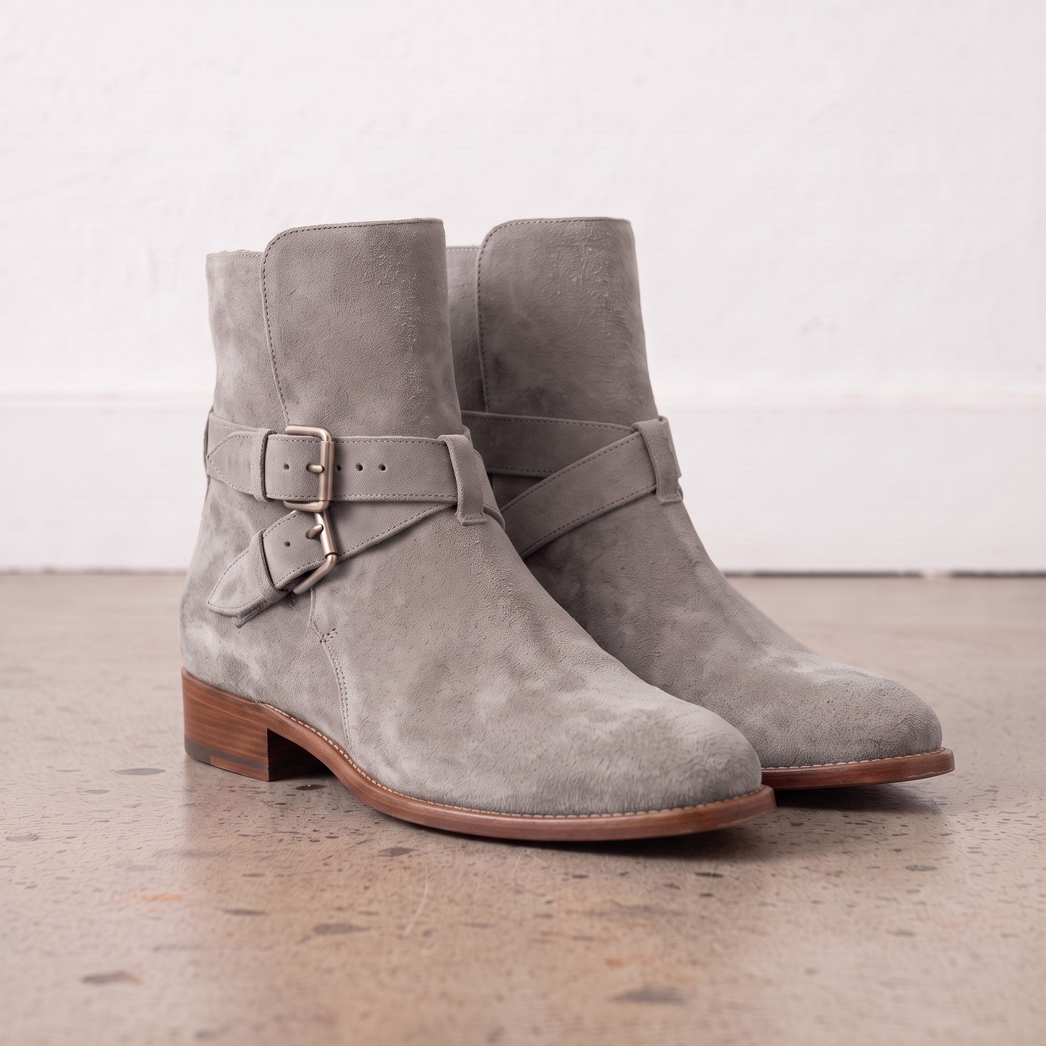 Men's Light Gray Plain-Toe Suede Jodhpur Boots — Astley