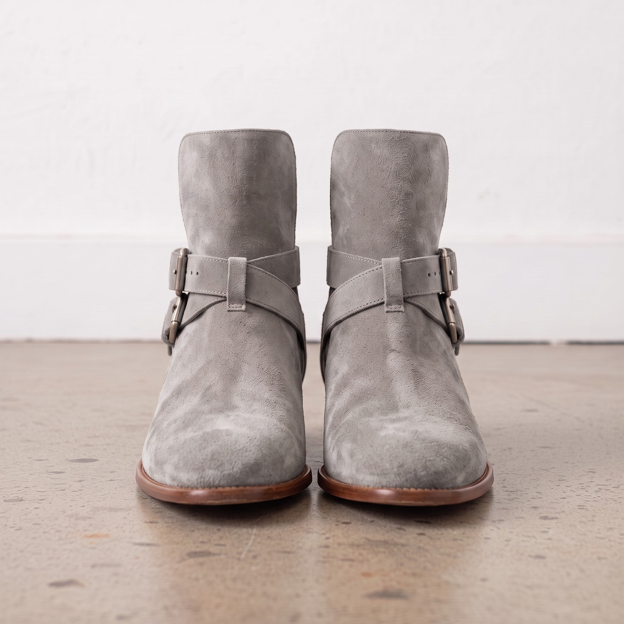 Men's Light Gray Plain-Toe Suede Jodhpur Boots — Astley