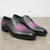 Men's Black and Magenta Medallion Toe Leather Oxfords — Arlingham