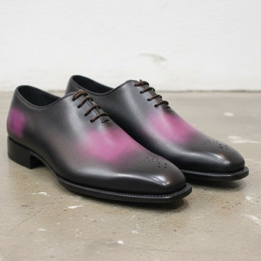 Men's Black and Magenta Medallion Toe Leather Oxfords — Arlingham
