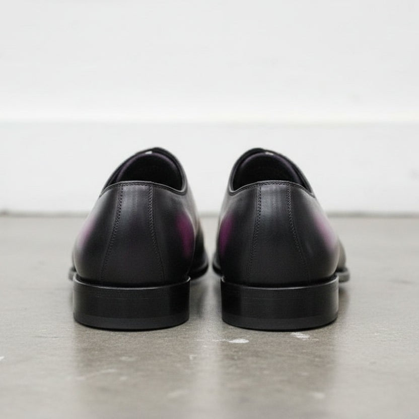 Men's Black and Magenta Medallion Toe Leather Oxfords — Arlingham