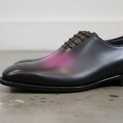 Men's Black and Magenta Medallion Toe Leather Oxfords — Arlingham