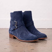 Men's Navy Blue Plain-Toe Suede Jodhpur Boots — Astley