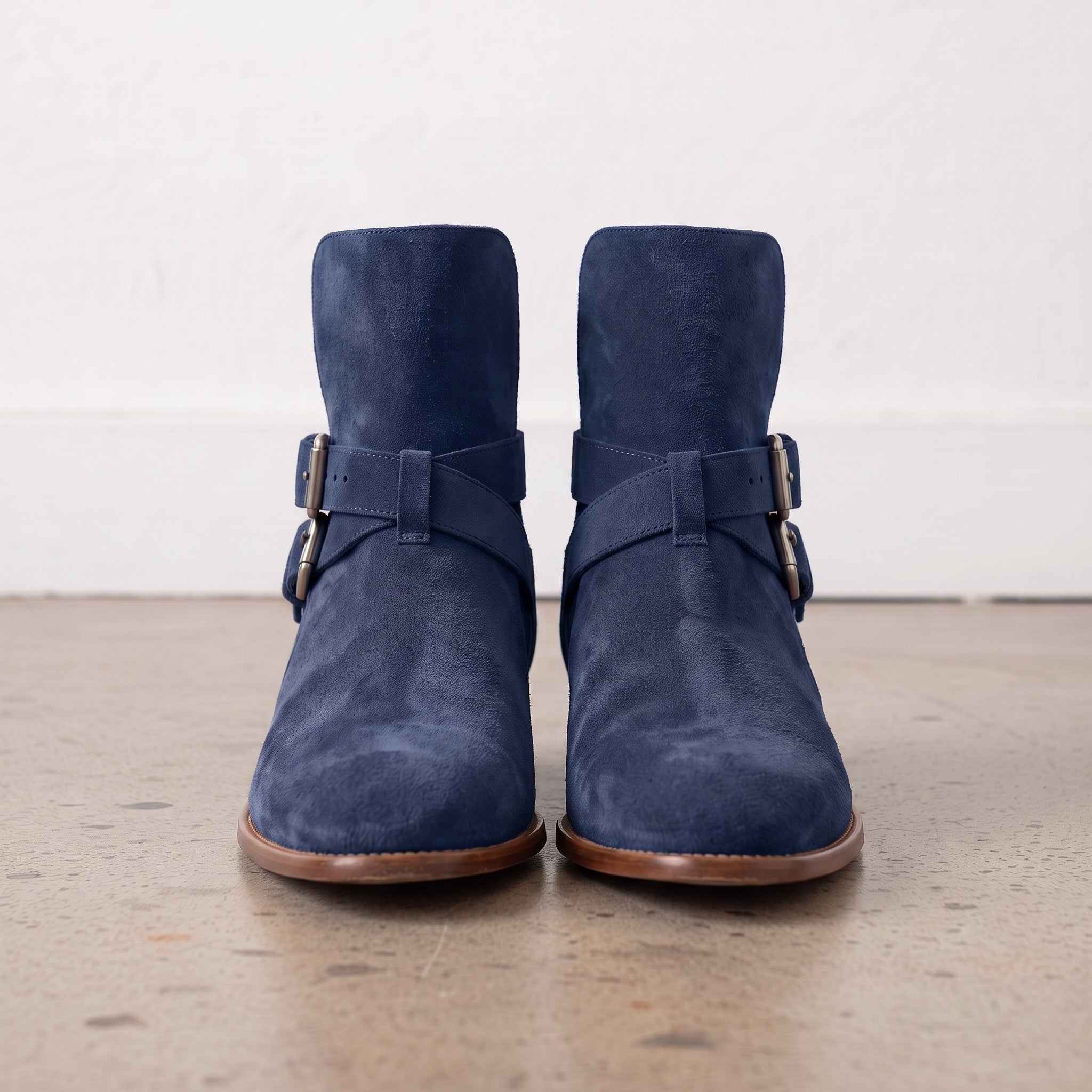 Men's Navy Blue Plain-Toe Suede Jodhpur Boots — Astley