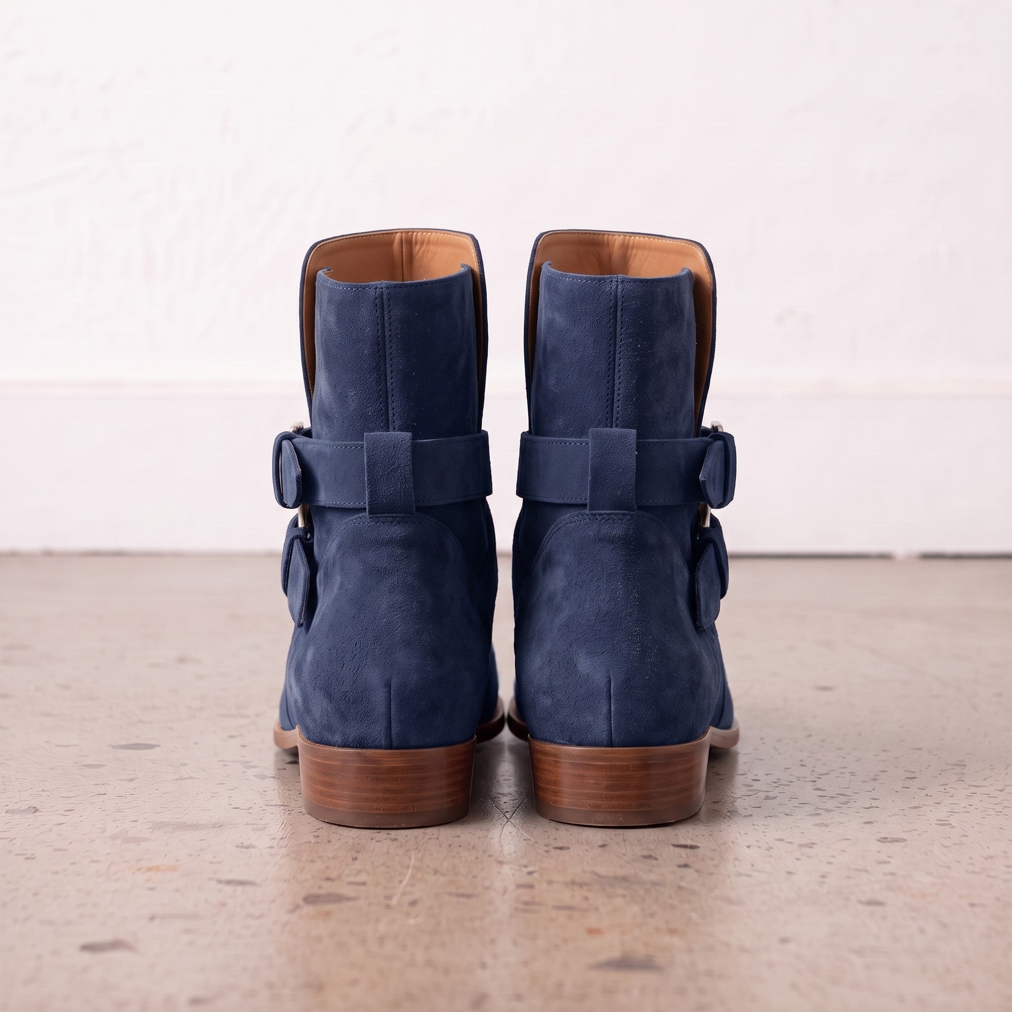 Men's Navy Blue Plain-Toe Suede Jodhpur Boots — Astley