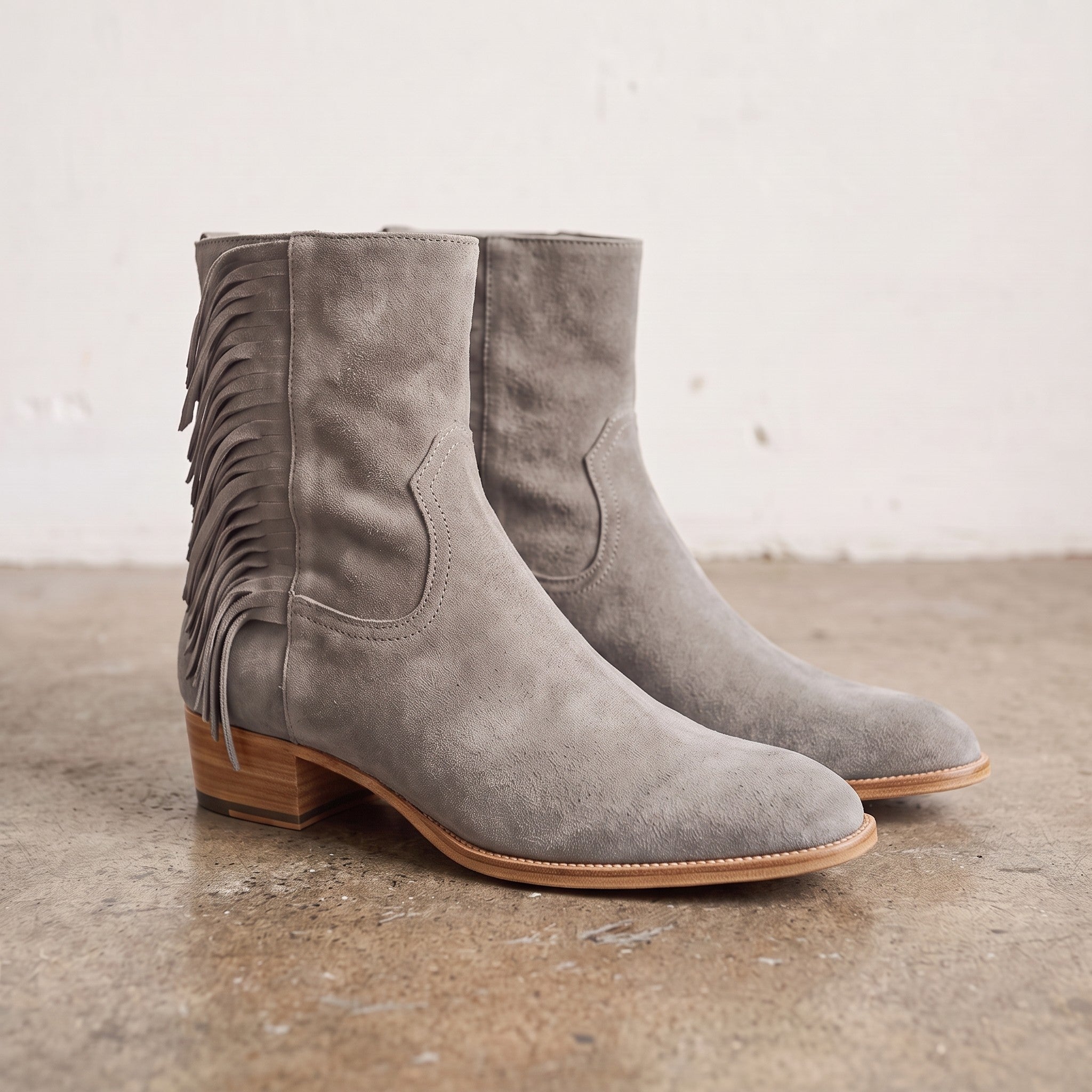 Women's Light Gray Fringe Suede Western Boots — Crawford