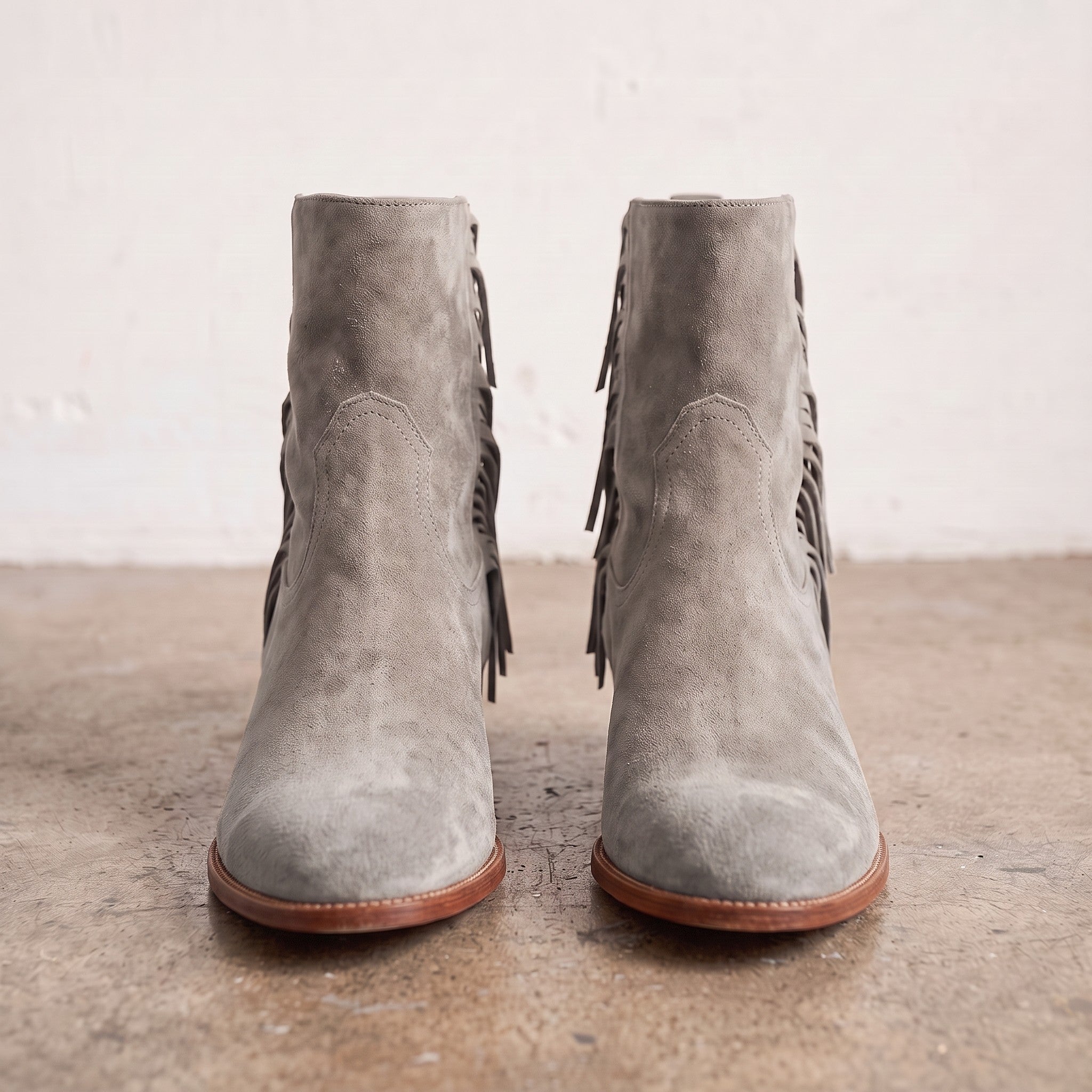 Women's Light Gray Fringe Suede Western Boots — Crawford