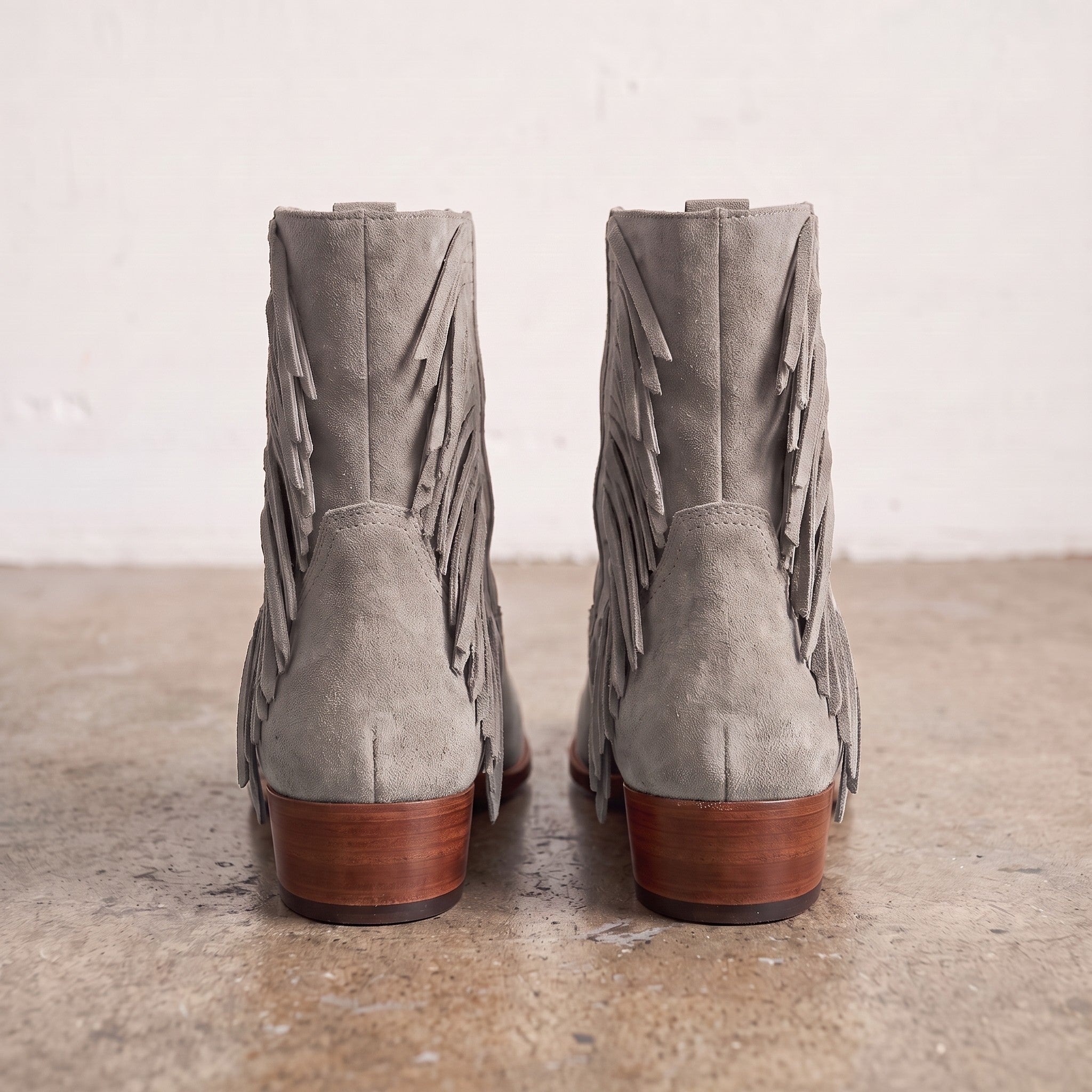 Women's Light Gray Fringe Suede Western Boots — Crawford