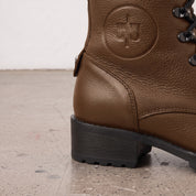 Women's Brown Cap-Toe with Shift Pad Pebbled Leather Biker Boots — Bridport