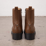 Women's Brown Cap-Toe with Shift Pad Pebbled Leather Biker Boots — Bridport