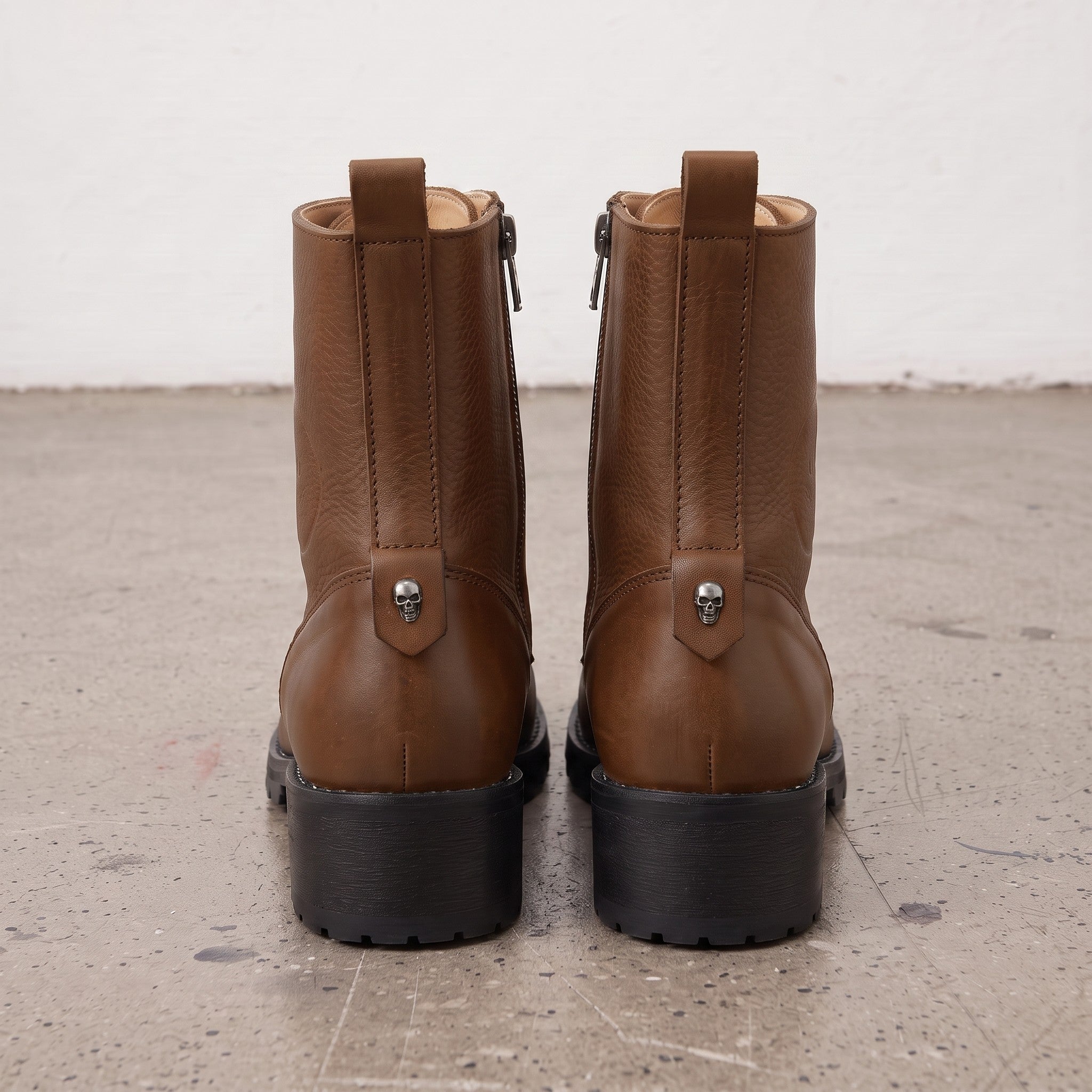 Women's Brown Cap-Toe with Shift Pad Pebbled Leather Biker Boots — Bridport