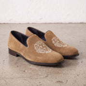 Men's Tan Plain-Toe Suede Loafers — Aubrey
