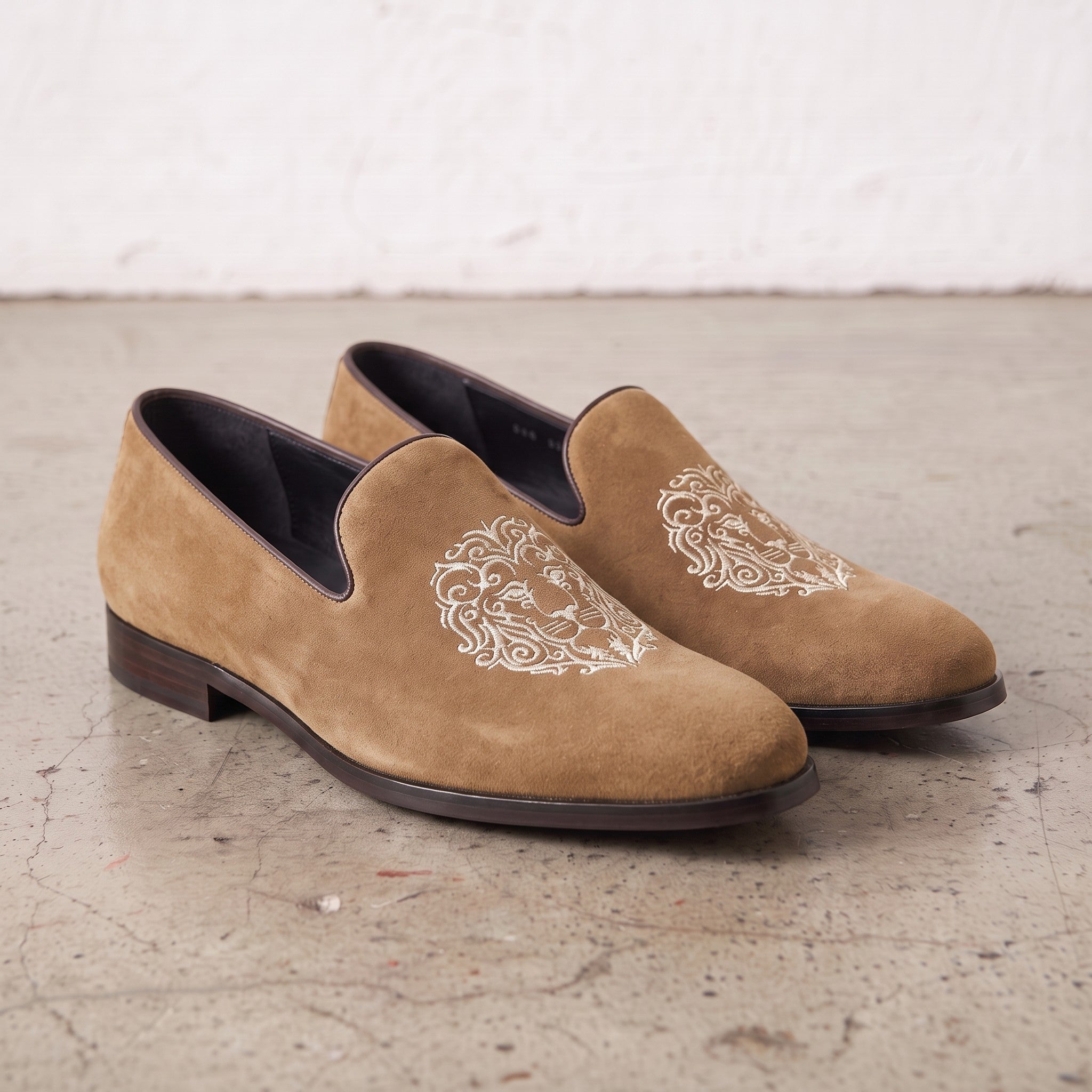 Men's Tan Plain-Toe Suede Loafers — Aubrey
