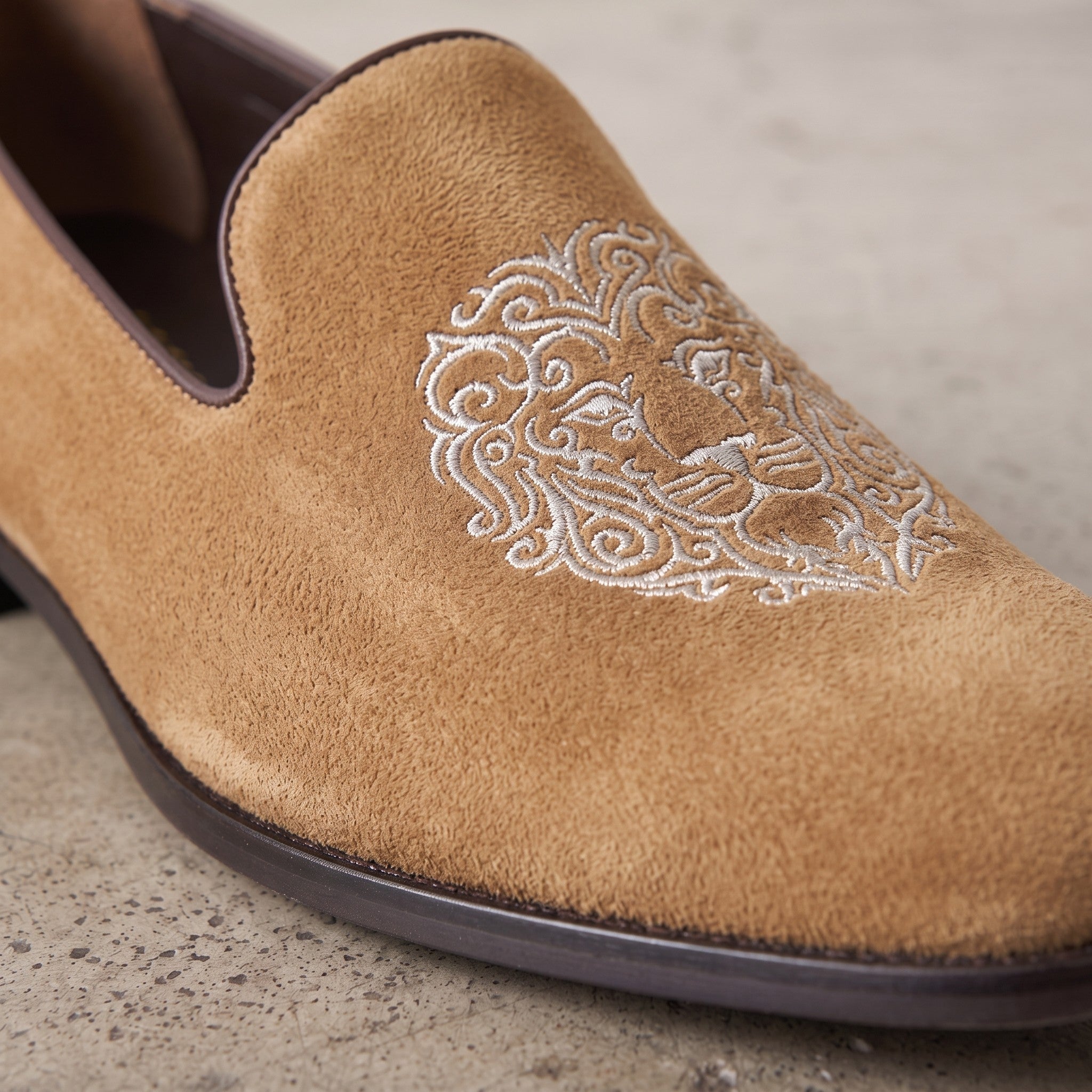 Men's Tan Plain-Toe Suede Loafers — Aubrey