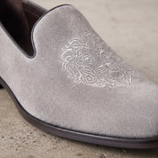 Men's Light Gray Plain-Toe Suede Loafers — Aubrey