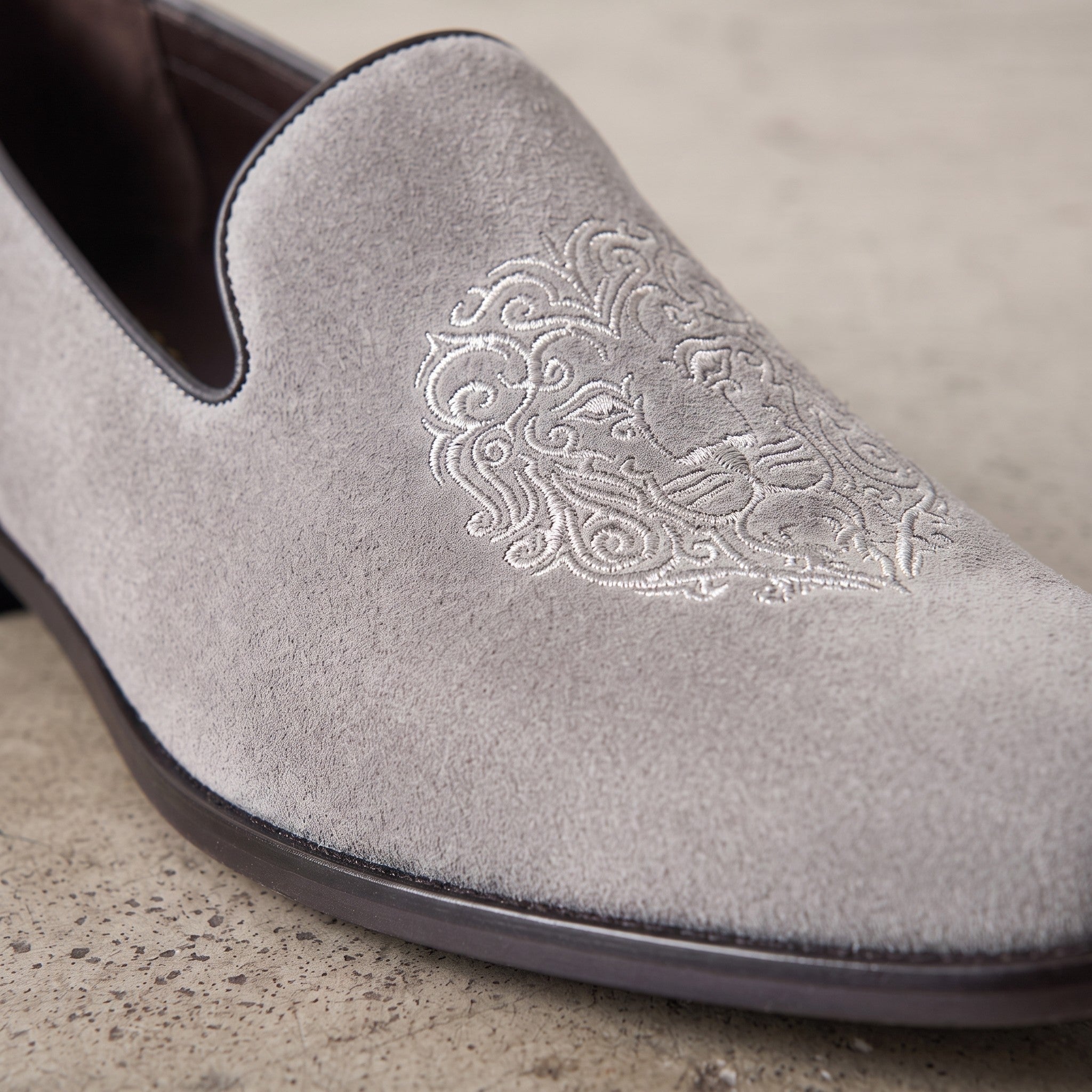 Men's Light Gray Plain-Toe Suede Loafers — Aubrey