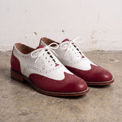 Men's Burgundy and White Wingtip Leather Spectator Oxfords — Stanley — Stanley