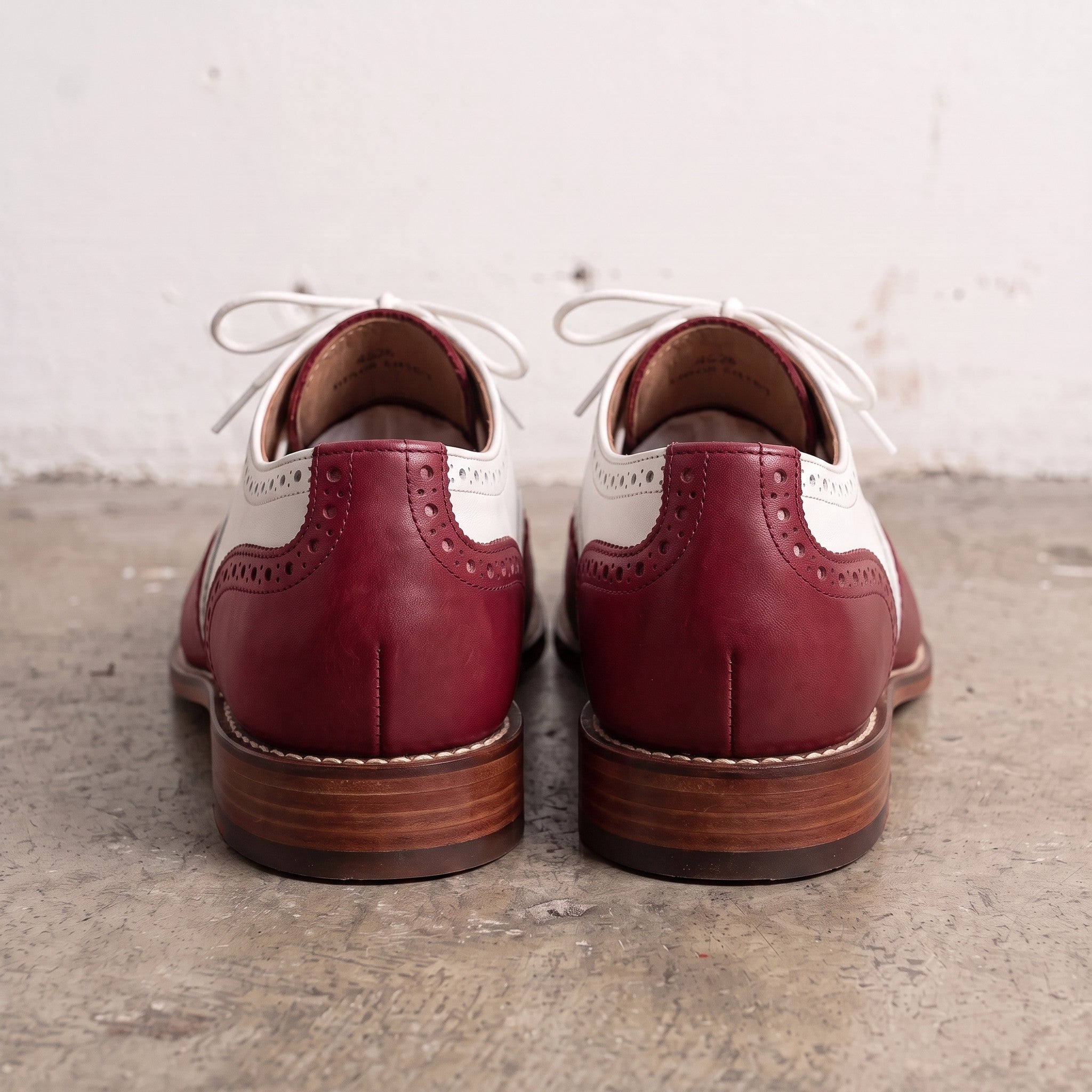 Men's Burgundy and White Wingtip Leather Spectator Oxfords — Stanley — Stanley