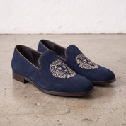 Men's Navy Blue Plain-Toe Suede Loafers — Aubrey