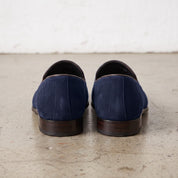 Men's Navy Blue Plain-Toe Suede Loafers — Aubrey