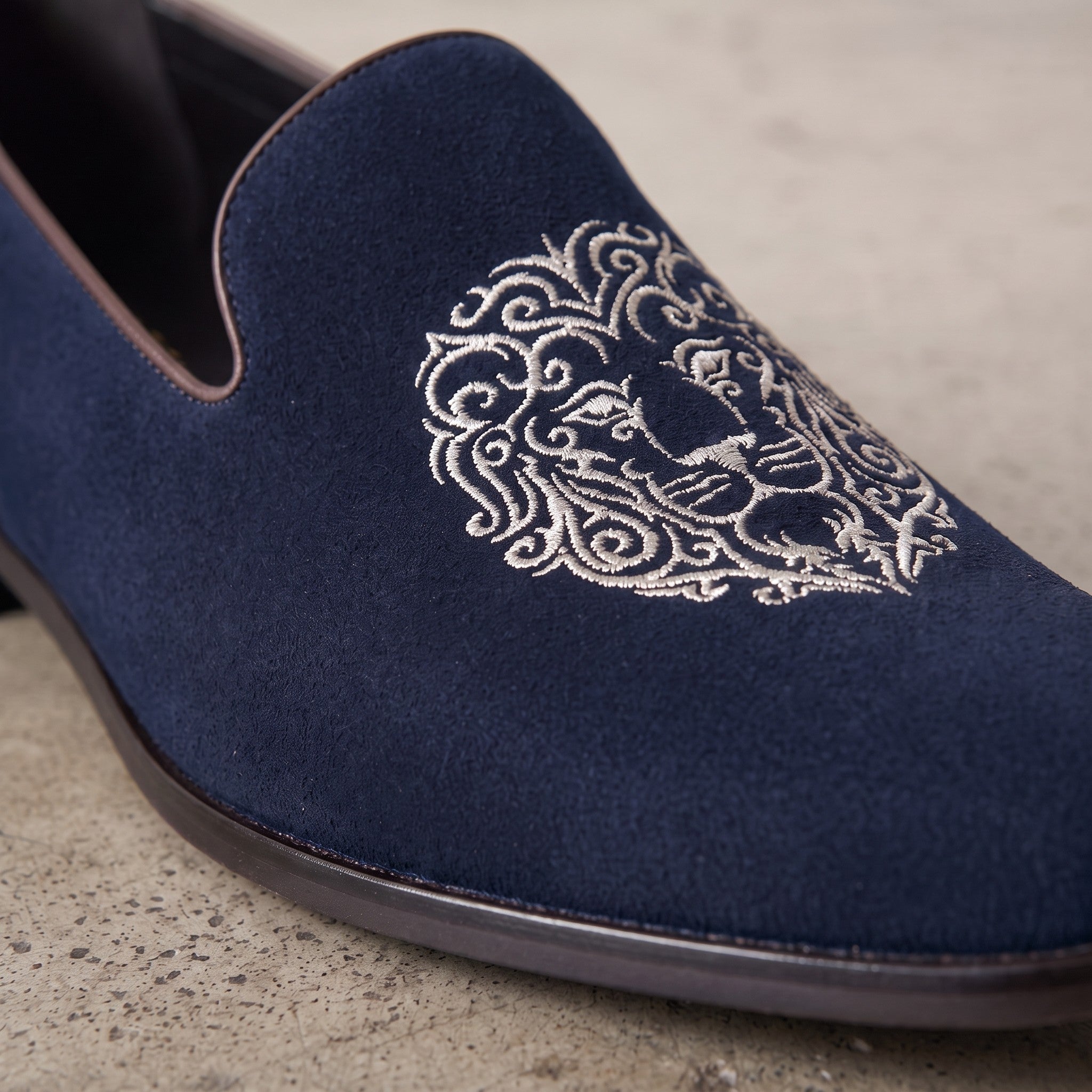 Men's Navy Blue Plain-Toe Suede Loafers — Aubrey